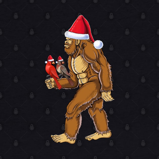 Bigfoot and red cardinal Christmas by Artardishop